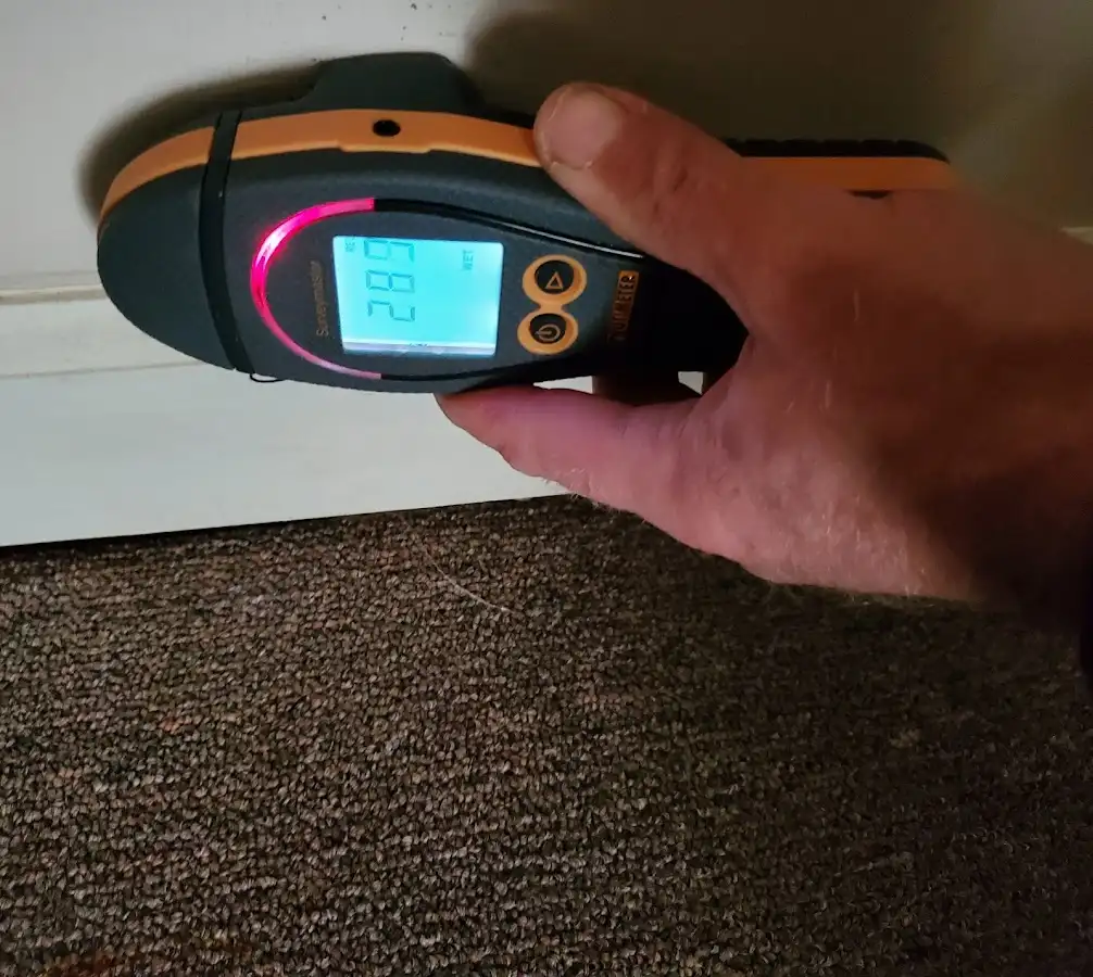 Moisture detection at baseboard during Burst Pipe Cleanup in Rockville